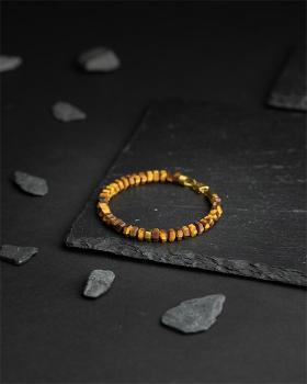 Preview: Exklusives Armband mit handgeschliffenem Tigerauge-Stein und 18-karätiger Vergoldung - Octo Tiger